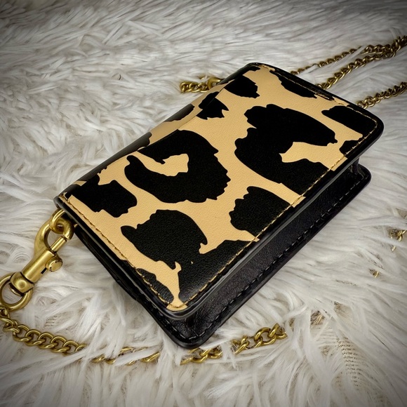 COACH Leopard Print Leather Flap Card Case with Crossbody Chain - Picture 8 of 11